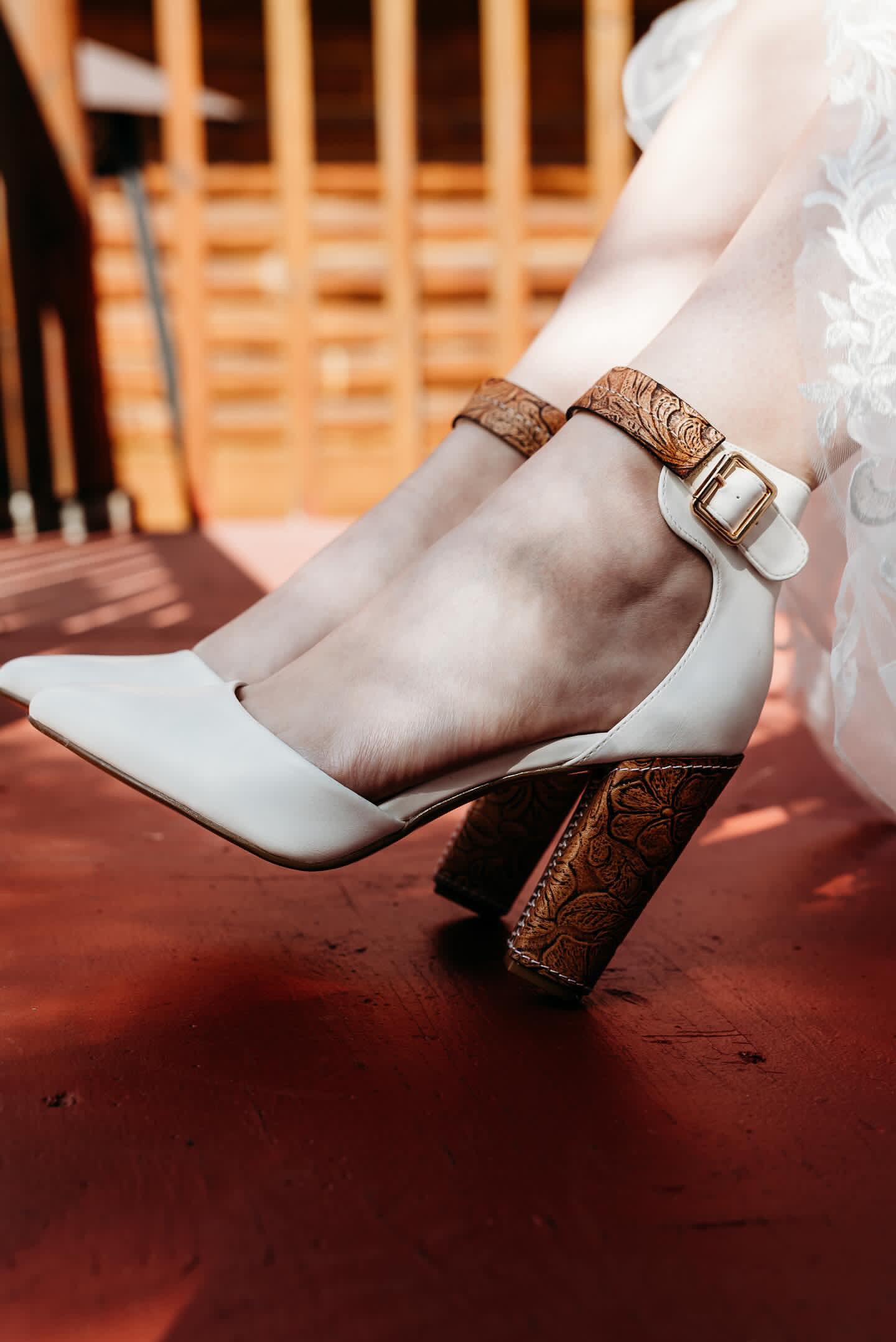 White closed toe heels