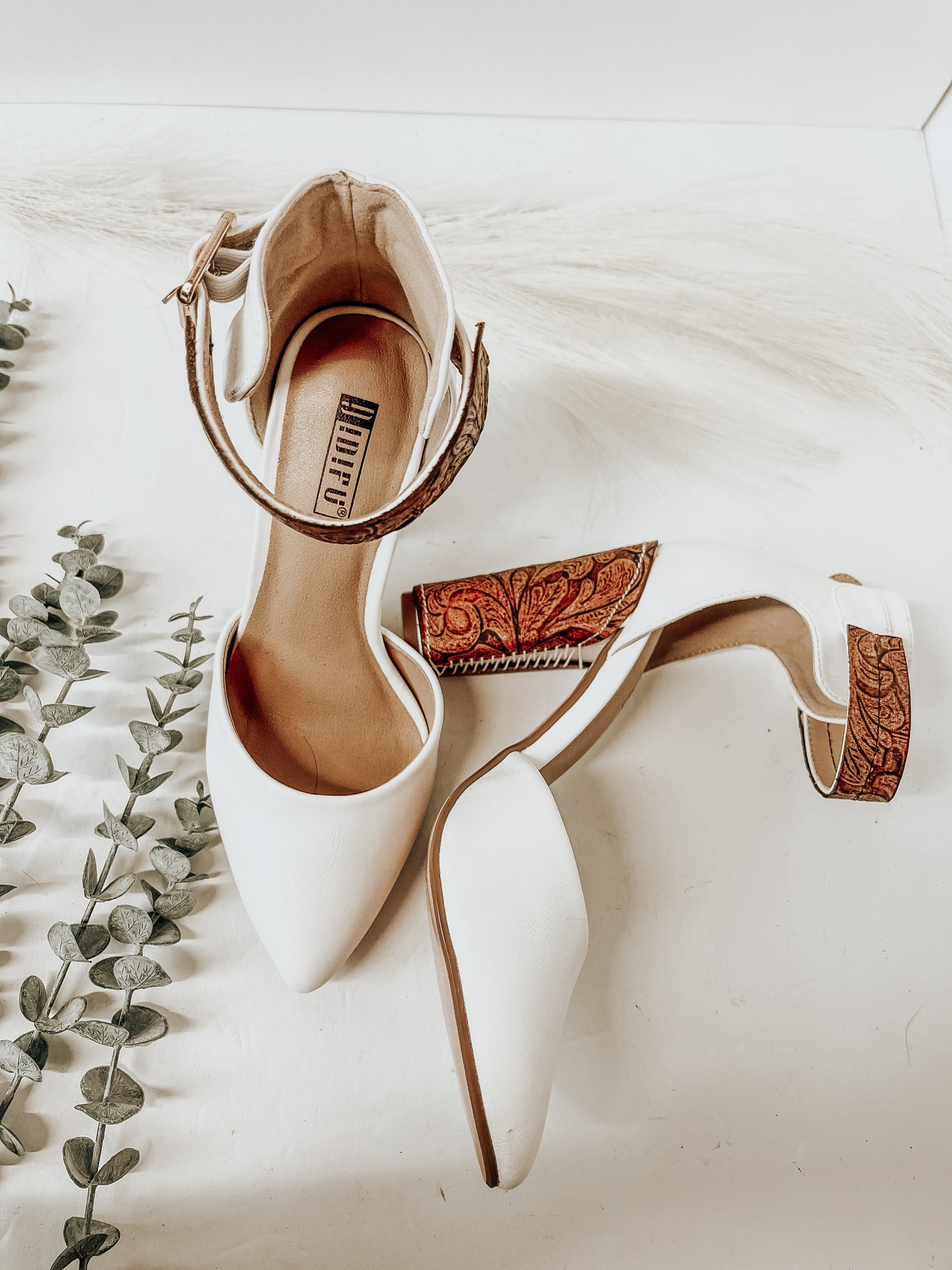 White closed toe heels