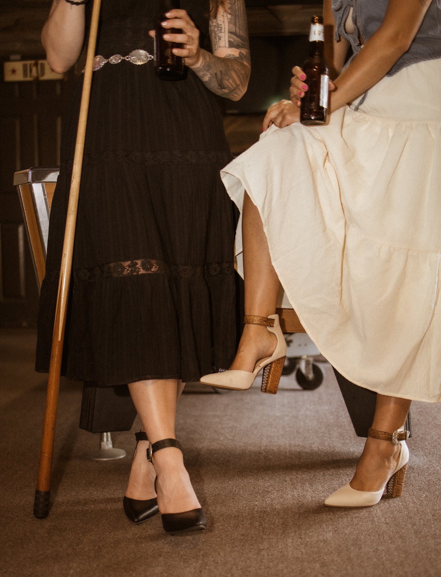 Nude Suede Closed Toe Heel With Buckle