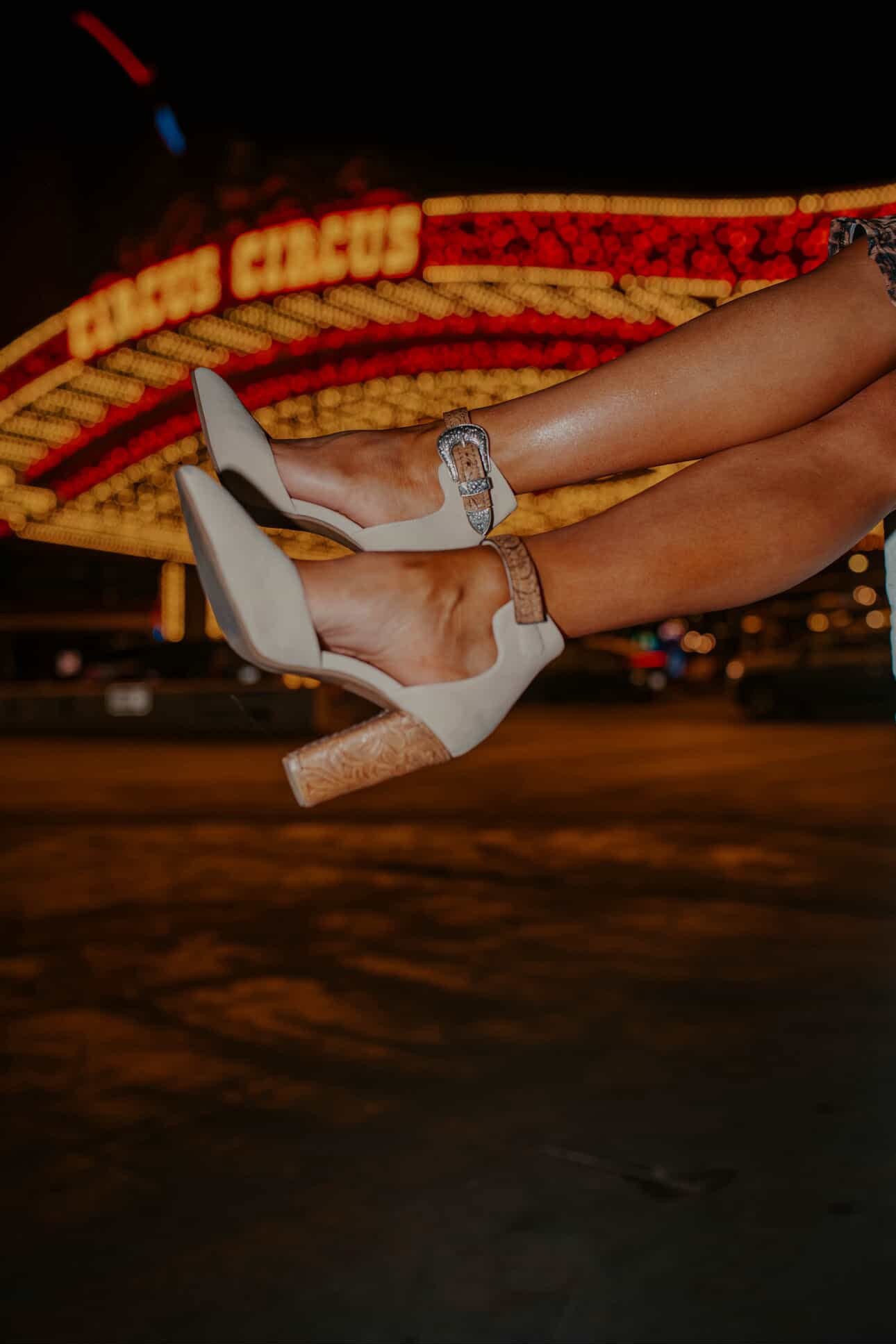 Nude Suede Closed Toe Heel With Buckle