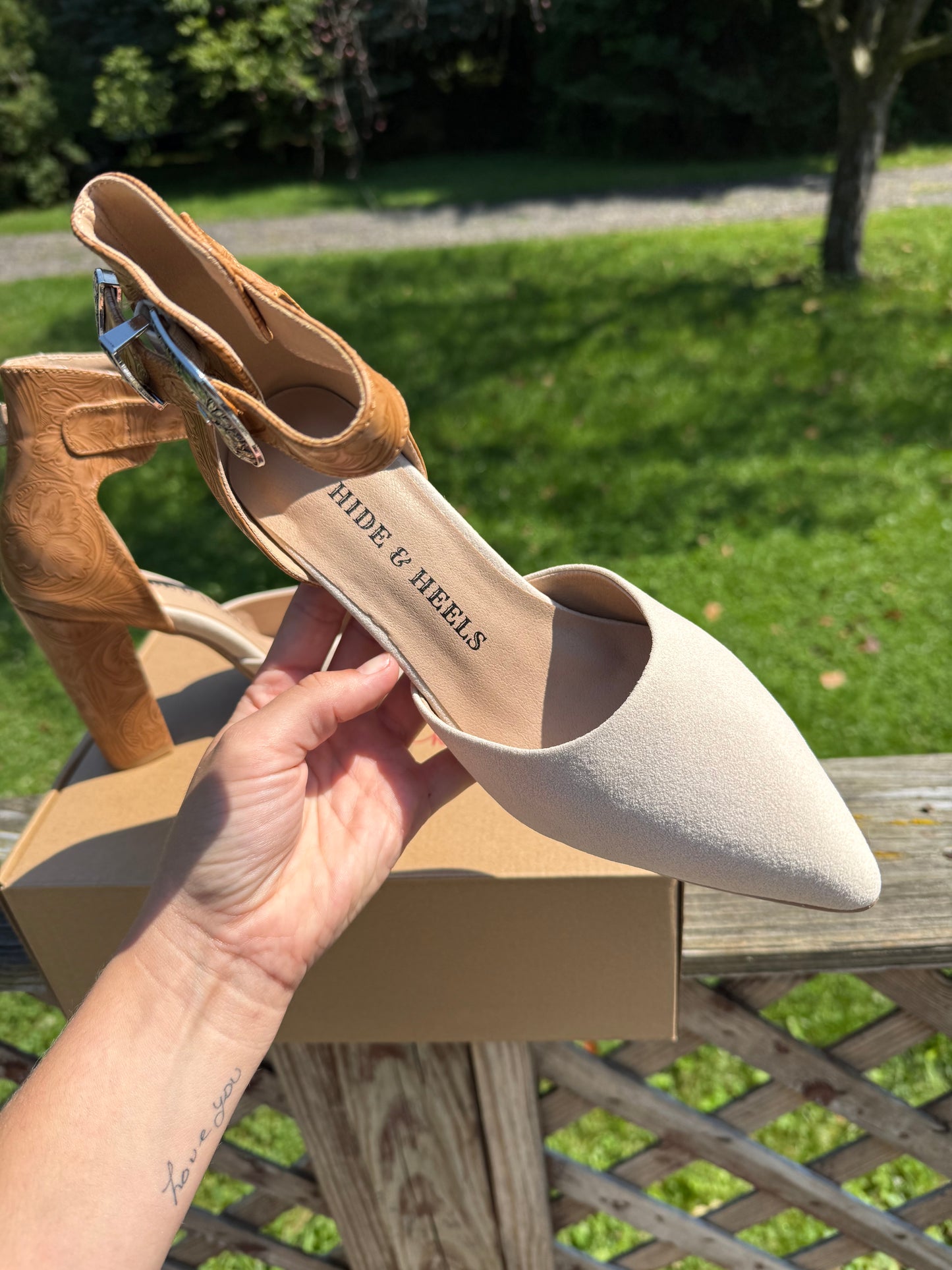 New embossed closed toe heels