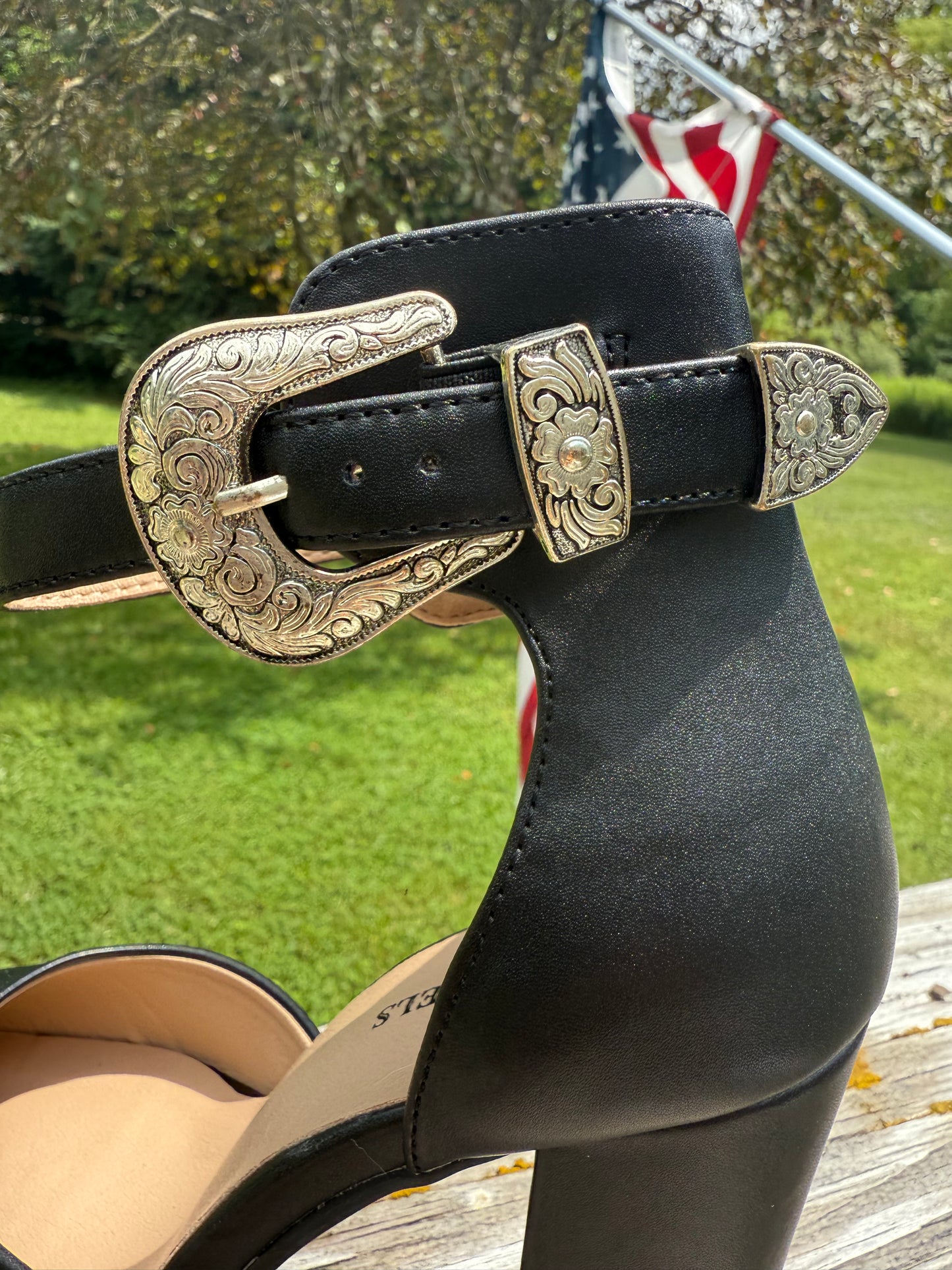 BLACK Closed toe heel with buckle no leather just as pictured!