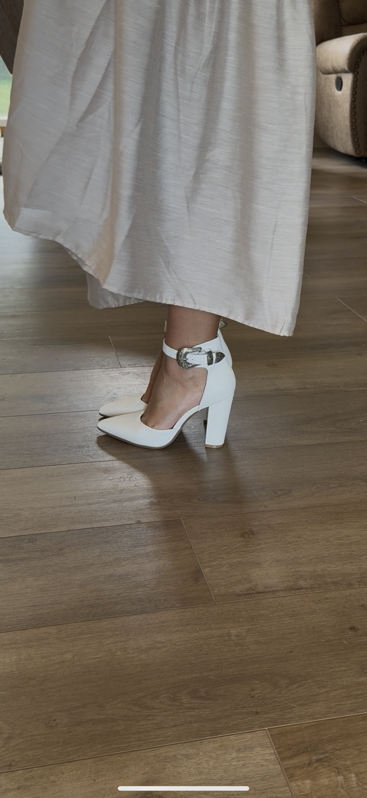WHITE Closed toe heel with buckle no leather just as pictured!